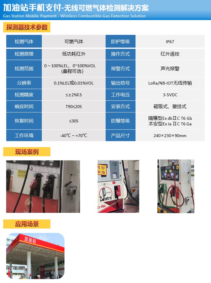 防爆型免布線磁吸式加油機(jī)氣體泄漏報警系統(tǒng)